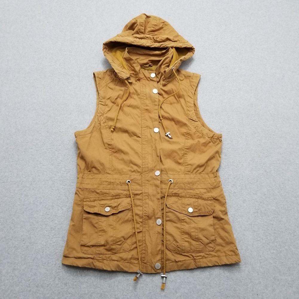 Cute Jacket Womens Medium Brown Vest Hooded Pockets Zip Casual